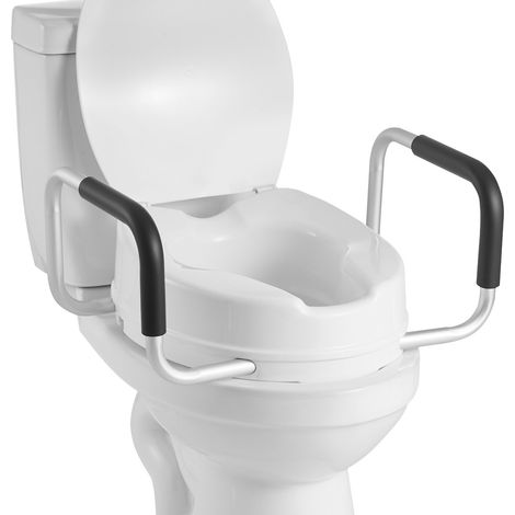 Rehausseur de Toilette avec Accoudoirs, Réhausse WC Charge 136,1 kg, Siège de Toilette Surélevé Hauteur de Levage 10,16 cm, Poignées Rembourrées, pour Personnes Âgées Handicapé Patient Enceinte (1/5)