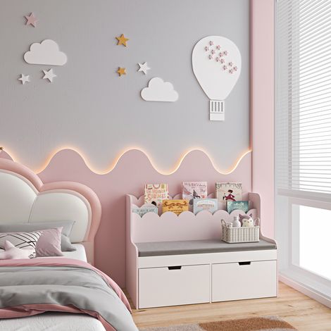 Panca Vestnes con Scaffale e 2 Cassetti per Cameretta - Rosa/Bianco [en.casa]