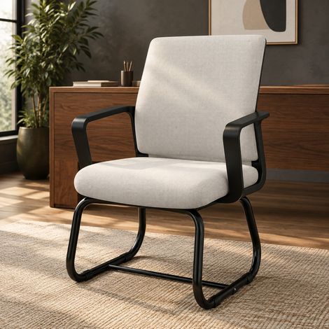 Silla de oficina fija FloraGrace, 45 x 55 x 90 cm, gris, de tela y metal (1/5)