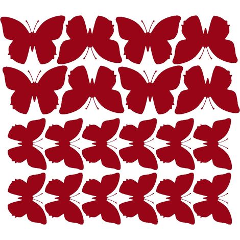 Adesivi murali a forma di farfalle, grandi, 20 pezzi, rosso scuro lucido