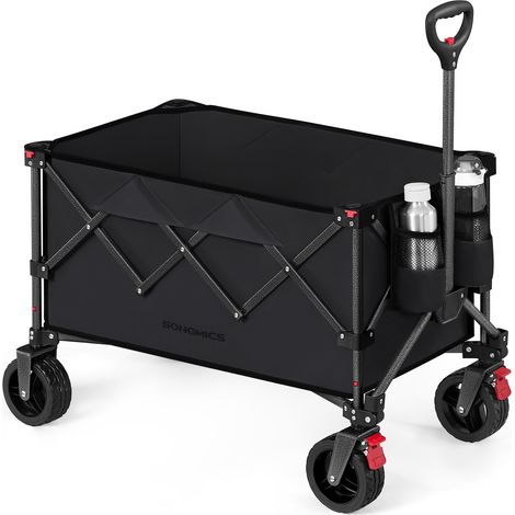 Songmics – Chariot de jardin pliable 150 L – Charge 150 kg – 4 roues amovibles avec frein – Dimensions pliées 24,5 x 20 x 62 cm – Pour camping et plage