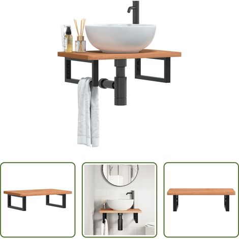 Wandmontage - Waschbeckenregal Wandmontage Stahl und Massivholz Buche (1/5)