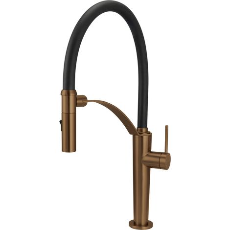 Miscelatore per lavello cucina con bocca elastica e 2 flussi finitura bronzo spazzolato - Aelo