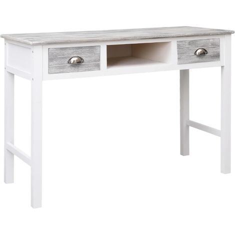 Bureau 2 tiroirs paulownia blanc et gris Amatar (1/5)