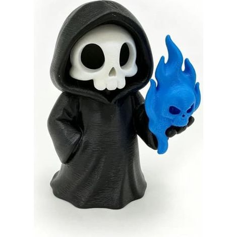 Statuette de la Faucheuse d'Halloween avec crâne enflammé bleu A1 (1/5)