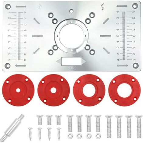 Table De Toupie En Aluminium, Plaque D'insertion De Table De Toupie Multifonctionnelle, Plaque De Fraisage Bricolage Avec 4 Anneaux Et Vis (Rouge) (1/5)