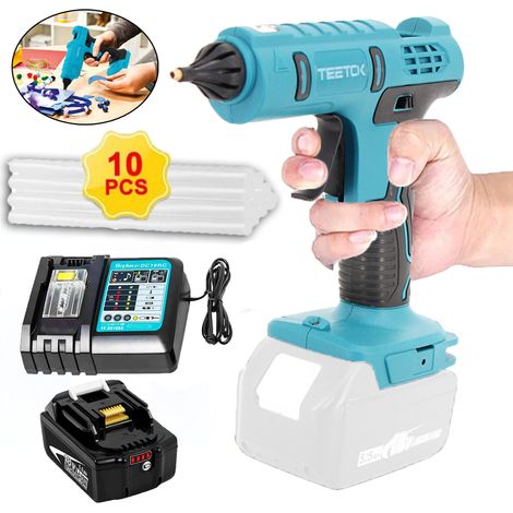 Pistolet à colle,Pistolet à colle sans fil, remplace le pistolet thermofusible sans fil 18 V au lithium anti-goutte + 10 bâtons de colle 11 mm pour les réparations artisanales + 1 batterie 5,5 A + cha (1/5)