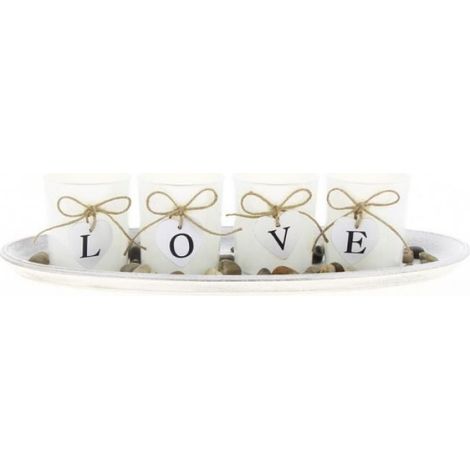 Photophore décoratif - - Motif Home - 4 bougies - 39cm - Blanc (1/3)