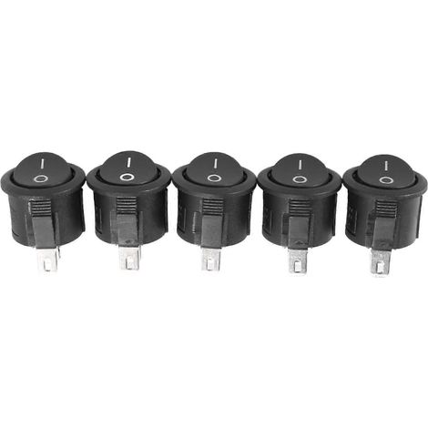 5 Pcs SPST Black Button On/Off Round Rocker Switch AC 6A/125V 3A/250V (1/5)