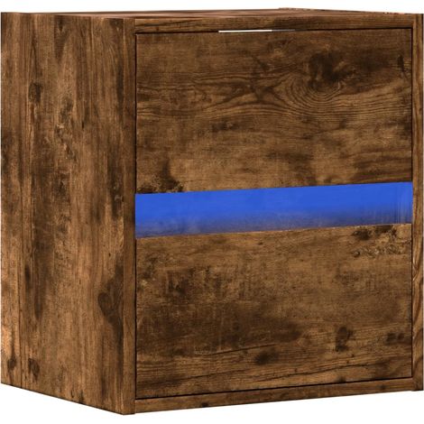 Mueble TV multimedia estante para televisión buffet para televisión comedor salón dormitorio suspendido con luces LED roble ahumado 41 x 31 x 45 cm marrón 020027985 (1/5)