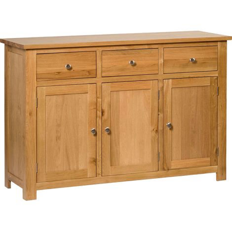 Hallowood Furniture Waverly Oak Sideboard Storage Cabinet with 3 Drawers and Cupboard, Large Wooden Sideboards for Living Room, Oak Furniture for Bedroom, Dining Room, Kitchen or Hallway (1/5)