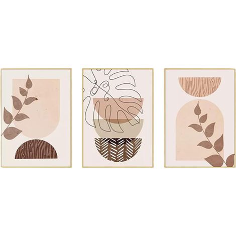 Quadri Senza Cornice Astratti Foglie Boho Tela 60x90cm 3 Pezzi (1/5)
