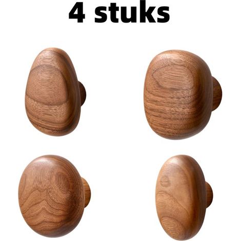 Lot de 4 crochets muraux en bois massif – Patères sans perçage pour chapeaux, serviettes et vêtements – Support porte-manteau entrée et maison – Marron (1/5)