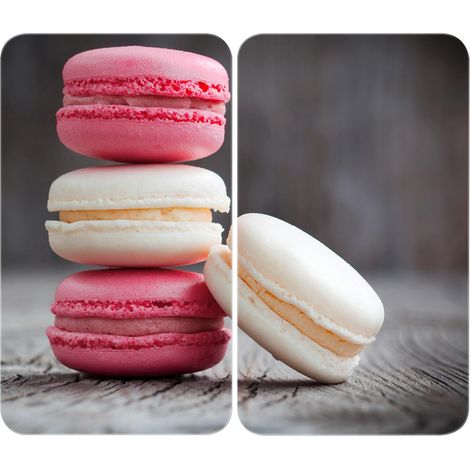 Protection plaque de cuisson "Macarons" en verre trempé  Pour toute plaque  Couvre plaque de cuisson, planche à découper, extension plan de travail  Lot de 2  52x30cm  Multicolore (1/5)