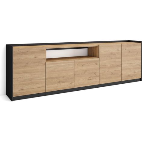 Skraut Home - Aparadores para salón, 260x37x80cm, 5 Puertas, Armario, zapatero, Roble y negro (1/5)