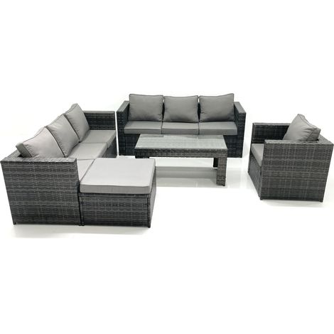 Fimous Salon de jardin Ensemble 8 places avec Dessus en verre Table basse (1/5)