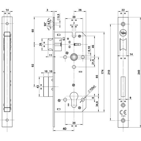 Serratura da Infilare per Porta Yale Legno Y52X E40 B.quadro Controp.ottone
