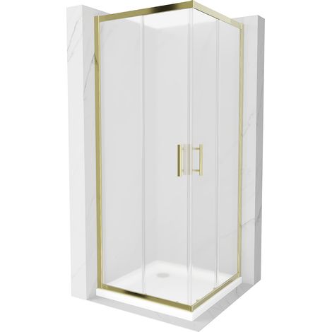 Mexen Rio cabine de douche carrée 90 x 90 cm, givrée, dorée + receveur Flat, blanc - 860-090-090-50-30-4010G