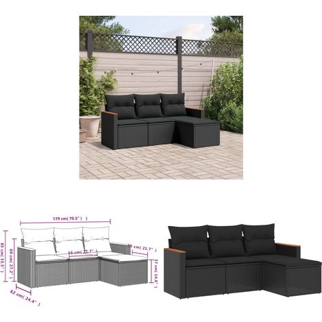 4-tlg. Garten-Sofagarnitur mit Kissen Schwarz Poly Rattan - Gartensofas - Outdoor Möbel - Gartenlounge - Rattan Sofa - Lounge Set - Home & Living (1/3)