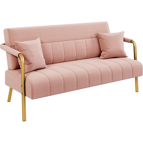 Homevive Sofá de Tela de Terciopelo de Dos Plazas con Reposabrazos y Patas de Metal Loveseat Moderno con 3 Cojines para Salón/Dormitorio Rosa