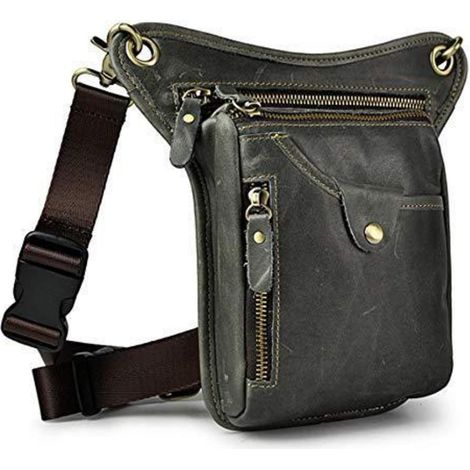 Leder Drop Bein Tasche für Herren & Damen, Motorrad, Wandern, Dunkelgrau (1/5)