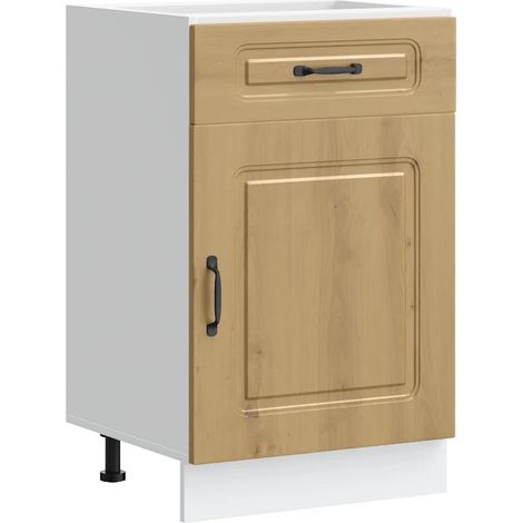 Práctico mueble de cocina con puertas y cajón 50 x 46 x 81,5 cm acabado en roble macizo hecho a mano 020049909 (1/5)