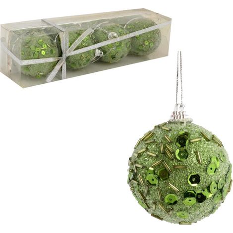 Set di 4 palline di polistirolo verdi con paillettes da 6 cm - Decorazione natalizia (1/5)