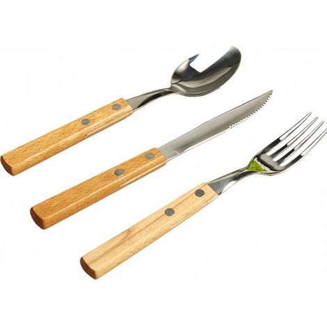 pièces - Couverts - Couteaux, fourchettes et cuillères - Acier inoxydable - Pour usage occidental et domestique - Manche naturel - Couleur bois naturel (1/5)