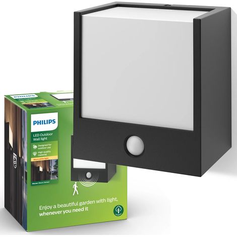 Philips myGarden - Applique LED d'extérieur 14x13 cm, 2700 K, 3,5 W, avec détecteur, noir 915004989101