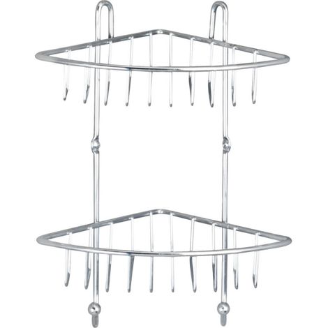 Etagère d'angle de douche Milano, 2 paniers de douche d'angle, fixation murale sans perçage, acier, 22,5x30x16,5 cm, brillant