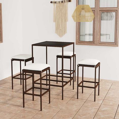 Ensemble de bar de jardin 5 pcs-Bar d'extérieur coussins Résine tressée Marron 941108 (1/5)