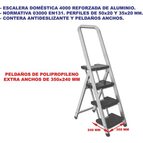 Escalera de aluminio reforzada Sifer 4000 de 4 peldaños anchos EN131