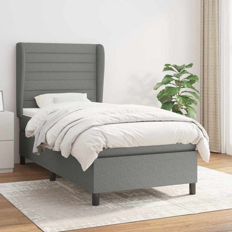 Cama box spring con colchón tela gris oscuro 80x200 cm (1/5)