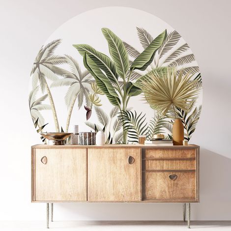 Sticker mural rond / cercle - Forêt Tropicale - Diamètre 30 cm - Adhésif MAT (1/3)