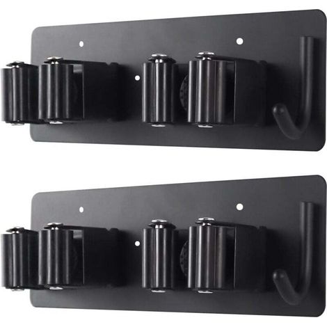 Porte - balai et vadrouille murale - support robuste en acier inoxydable avec crochet pratique idéal pour garage, cuisine, buanderie et salle de bains (Pack de 2),de DEBUNS (1/5)