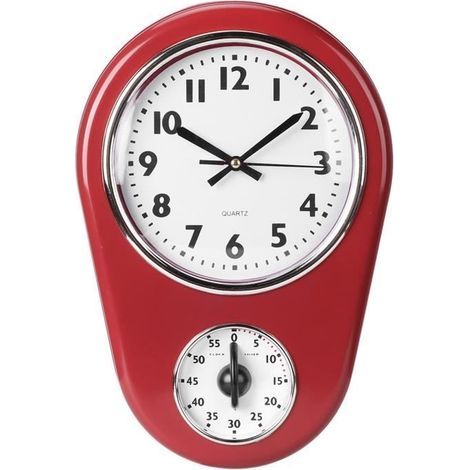 (Rot) ES006 Wanduhr - Vintage - Metall - Schwarze römische Ziffern (1/4)