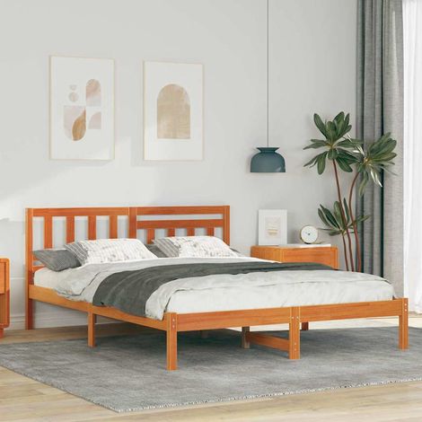 Estructura de cama con cabecera Marrón cera 135 x 190 cm vidaXL (1/5)
