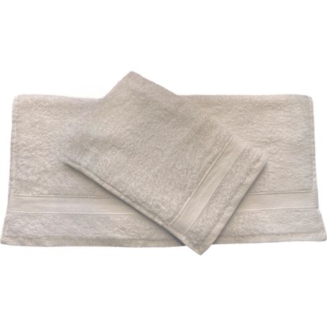 GLOUPIE Set 2 Asciugamani Bagno Viso E Bidet In 100% Spugna Di Puro Cotone In Tinta Unita Dal Color Tortora (1/5)