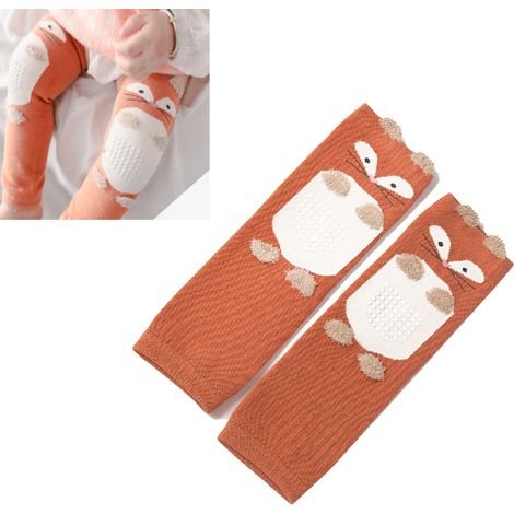 Knieschoner für krabbelnde Babys, Beinstulpen mit Tiermotiven, elastisch, lang, rotbraun, für Kinder von 0 bis 3 Jahren. (1/5)