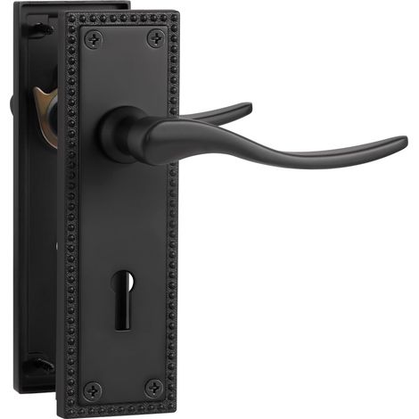 1 paire de poignées de porte intérieures de style victorien à motif en spirale noires, ensemble de levier de verrou court pour portes en bois intérieures, convient aux portes standard (1/5)