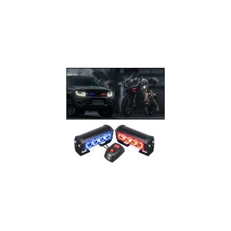Lumières Stroboscopiques, 2PCS 8 LEDs d'urgence Stroboscopique Feux de Détresse Feux de Secours Clignotant Feux D'avertissement 12V Universel pour Voiture Camion Remorque(Rouge et Bleu)