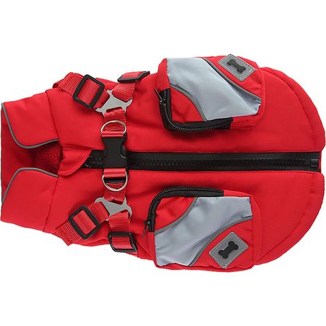 Veste d'hiver pour chien, manteau élégant avec fermeture éclair, chaud et confortable, avec harnais, ceinture de Traction, pour marche en plein air, Camping, rouge, XL (1/5)