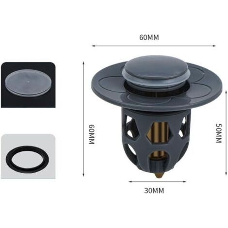 1 Pièces Bonde de Lavabo Universel Pop Up,Bonde de Lavabo Pop-Up avec Filtre Anti-Clogging,Flitre de Vidange Anti-Bloqué,Bouchon Baignoire，gris (1/4)