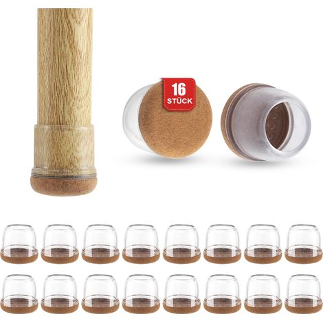 16 protectores de patas de silla, protectores de silicona para patas de silla de 14-19 mm, tapas para patas de silla con fieltro, antiarañazos, sin ruido, almohadilla para patas de silla - redondos (1/5)