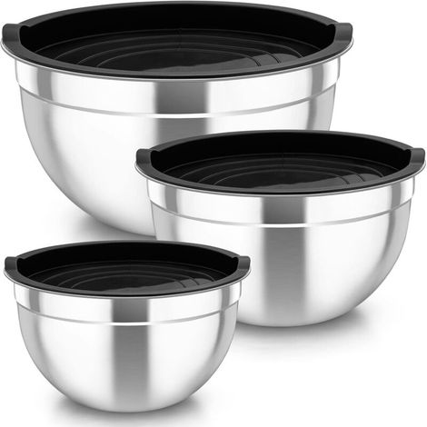 Lot de 3 bols mélangeurs en acier inoxydable avec couvercle hermétique, ensemble de bols noirs parfaits pour la cuisson/la préparation/le service, 4,5 l/2,5 l/1,5 l, passe au lave-vaisselle (1/5)