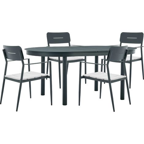 Sala da pranzo da giardino alluminio: tavolo allun. L.170/240 4 poltrone impilabili Antracite LOTTYS di MYLIA (1/5)