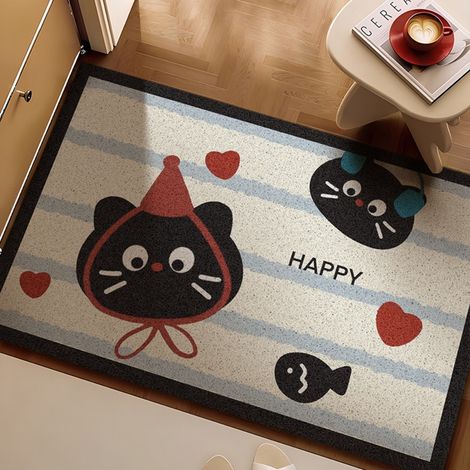Ede Chaton joyeux 5080cm Boucle en soie Tapis d'entrée à motifs de dessins animés, tapis bouclé résistant aux taches et à l'usure, adapté à un usage domestique dans les entrées, découpable et antidéra (1/4)