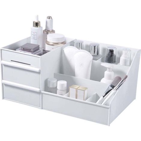 Desktop Makeup Organizer Drawers, Coffre de rangement de produits de beauté Bureau de bureau Organiseur Papeterie de bureau Boîte de rangement Organisateur de maquillage (Blanc) (1/4)