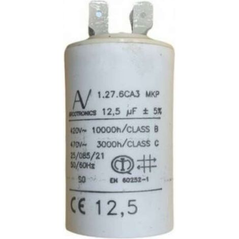 Cyclingcolors – Condensateur de pompe à eau 12,5µF – Ø35mm – Longueur 60mm – 4 cosses – Démarrage permanent pour moteur piscine et puit