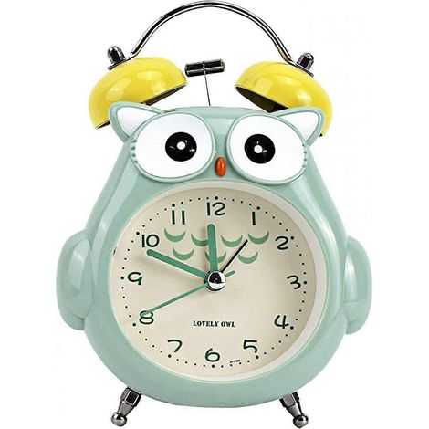 Réveil enfant avec sonnerie hibou mignon, sans tic-tac, veilleuse verte